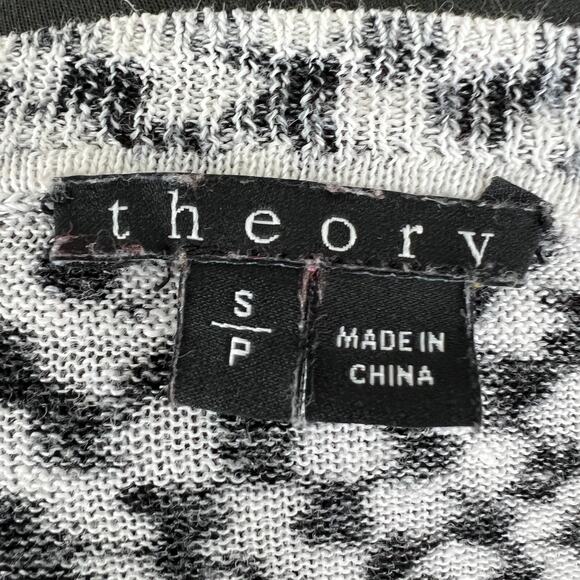THEORY Black White Print Linen Blend Long Sleeve Blouse Scoop Neck Size S Small - Picture 7 of 7